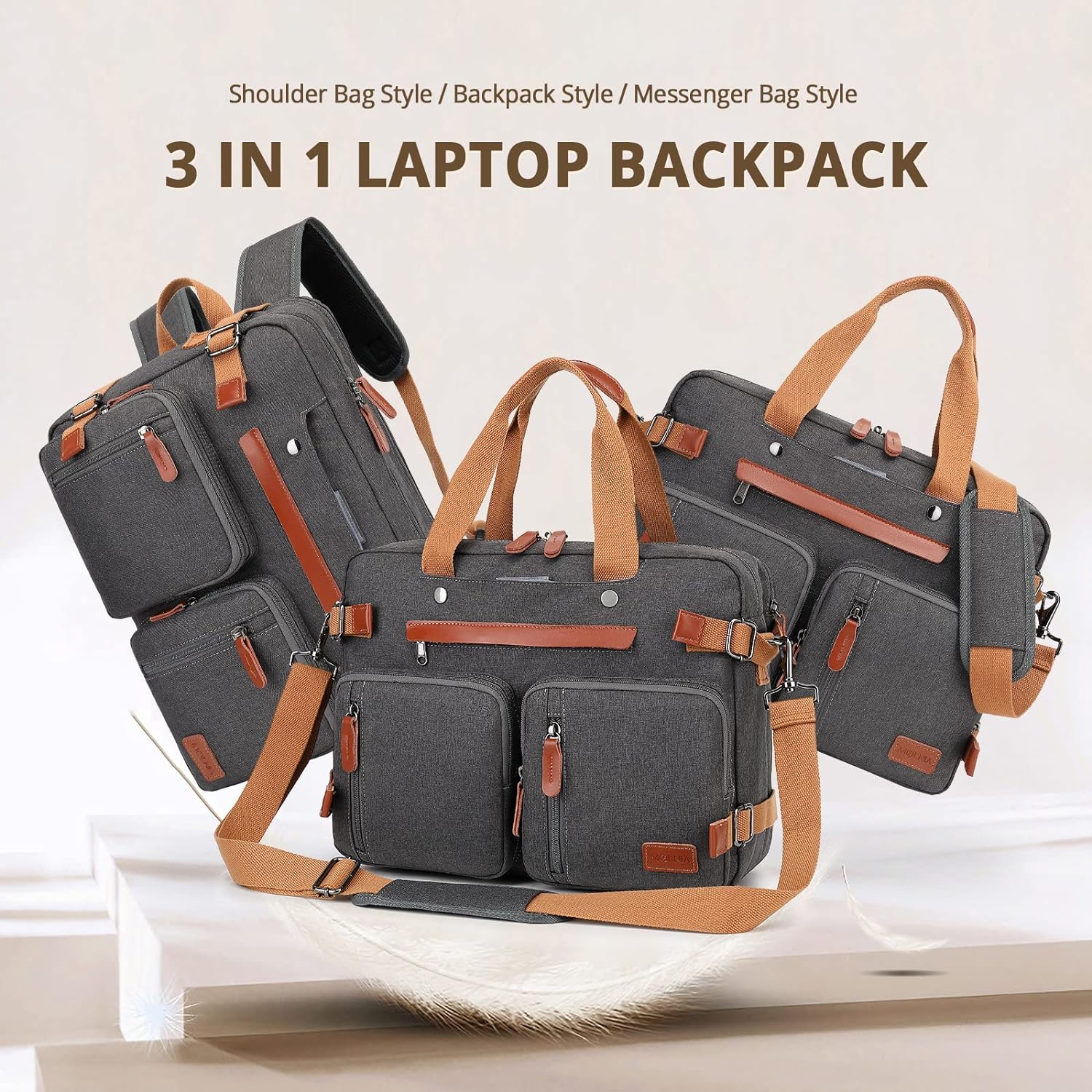 MOLNIA 3 in 1 Laptop Backpack, 17.3 inch Computer Bags for Men, Laptop Backpack for Men, for Travel Bussiness School Men Women, Black - Image 3